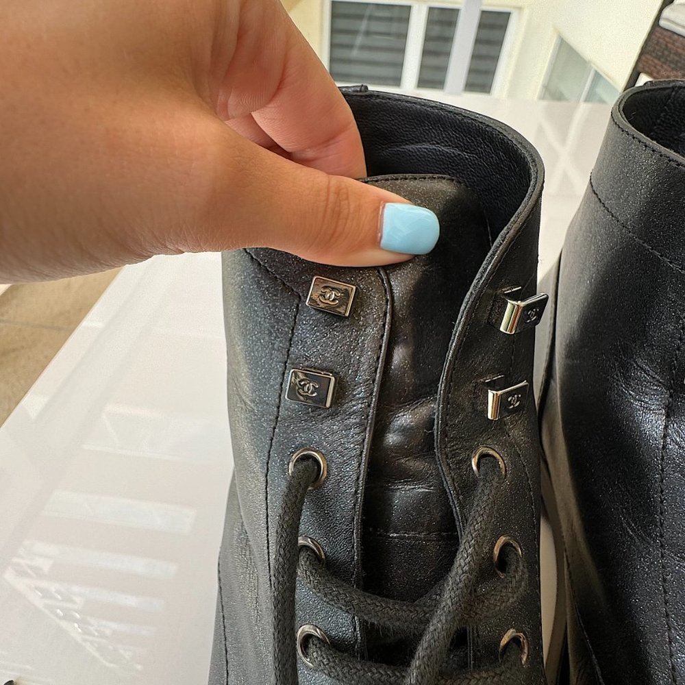 Chanel Combat Ankle Boots Black Size 38 Original Women - Picture 10 of 16